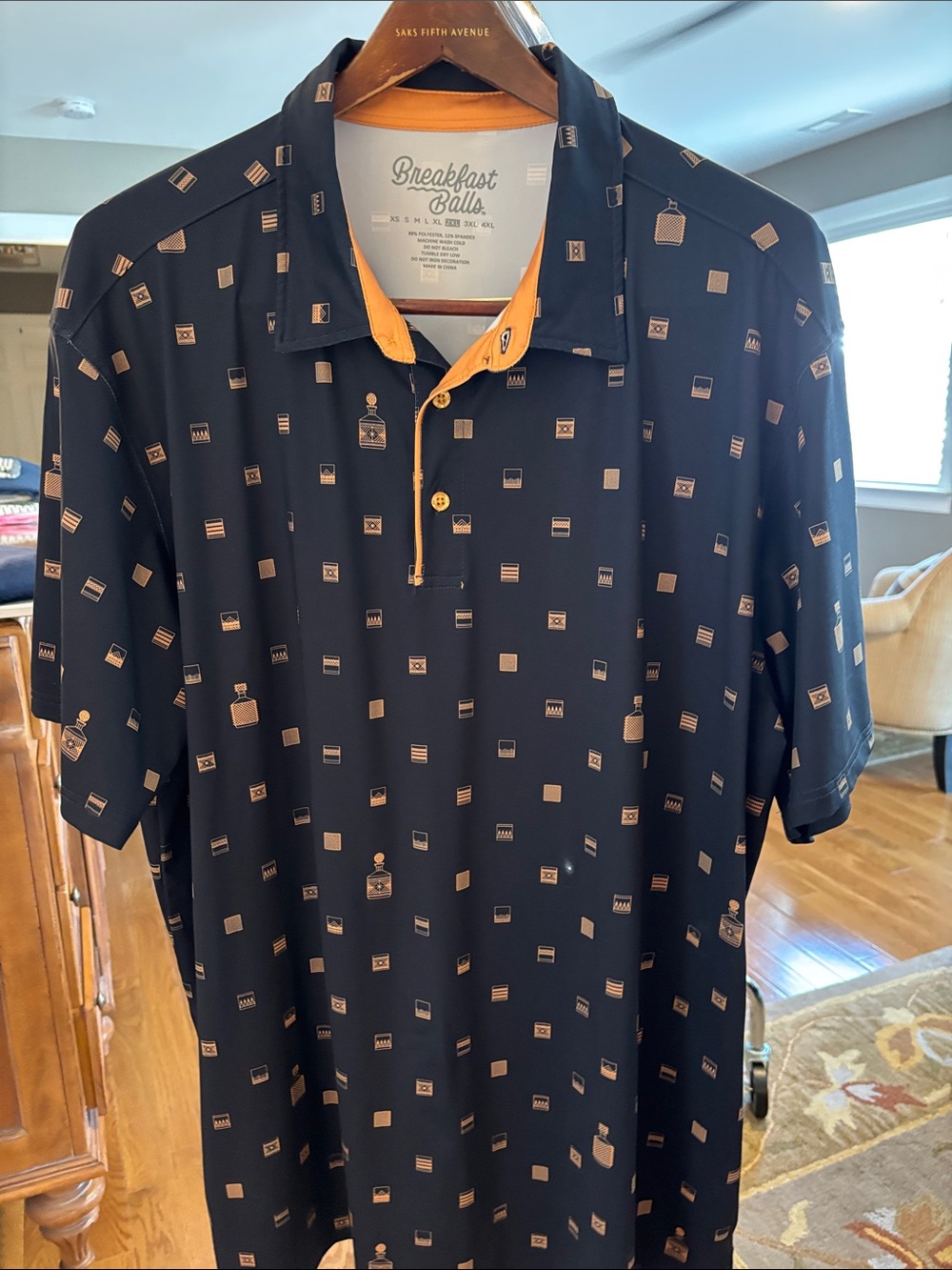 RSVLTS Breakfast Balls Polo with Cocktail Bourbon Print NWOT